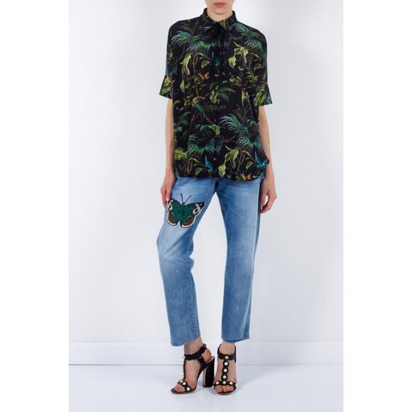 GUCCI SHIRT TROPICAL PRINT SILK CAPE TOP GROSGRAIN TIE BLOUSE sz IT 40 US 4 - Picture 3 of 12